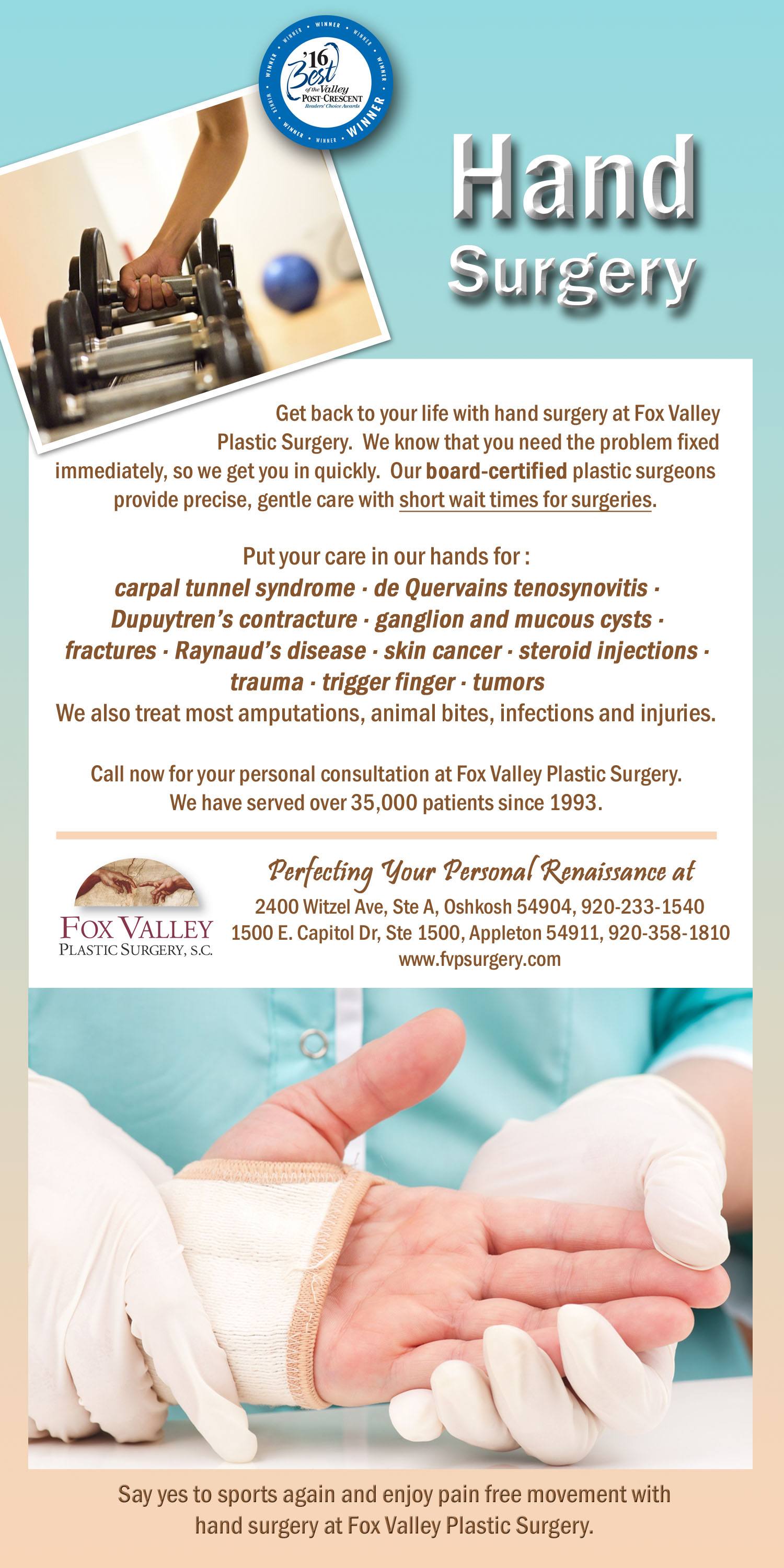 hand surgery plastic wrist fox valley cosmetic surgical forearm problems