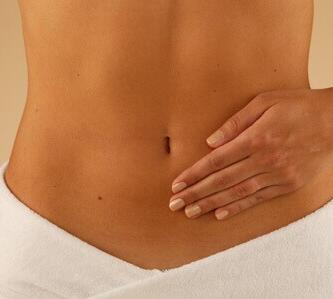 Model holding stomach